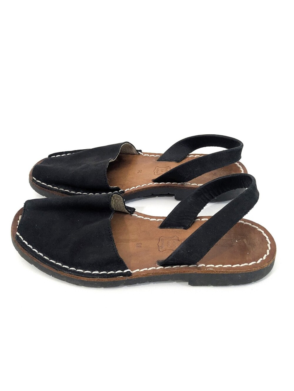 Calaxini Verano Peep Toe Black Leather Sandals - Size 35 Euro - Picture 2 of 7